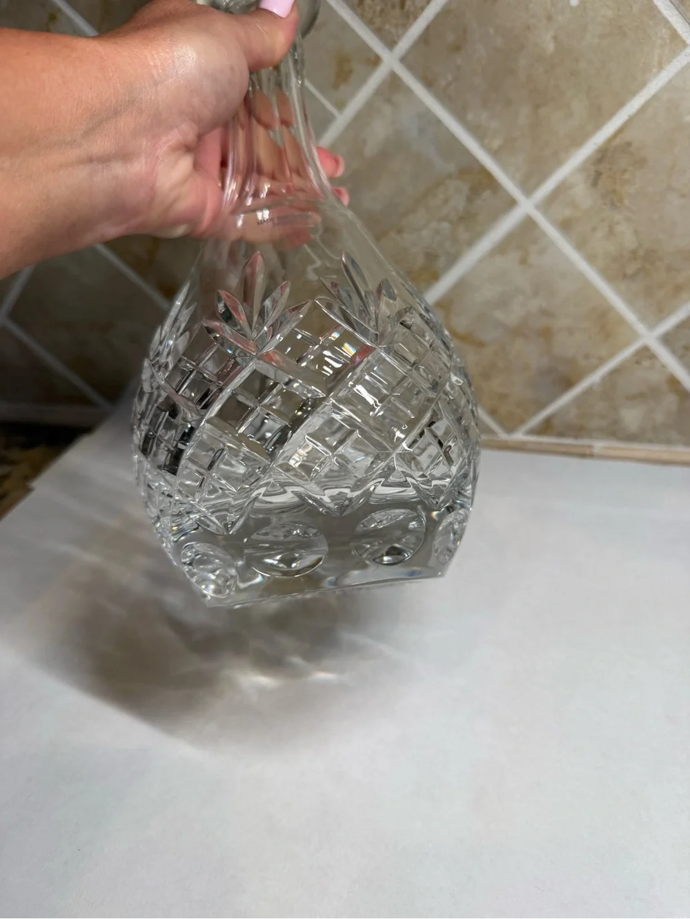 Polish 24% Lead Crystal Cut Glass Decanter with Stopper Made in Poland 11”